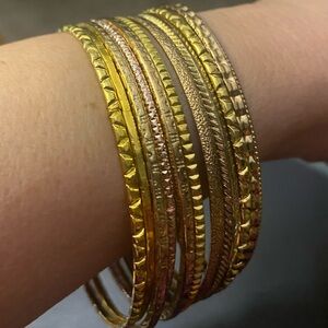 Set of 10 Assorted Gold Tone Variety Textured Design Bangle Bracelet Stackable